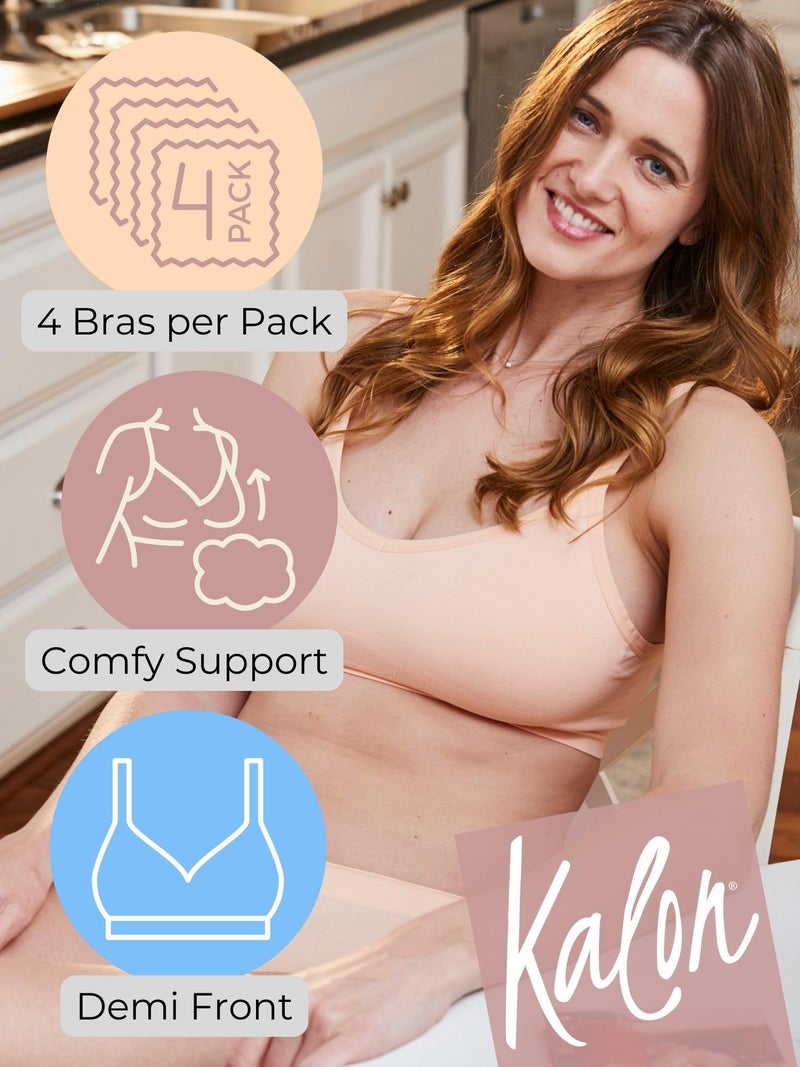 Kalon Womenâ€™s 4 Pack Demi Padded Bralette Wireless Comfortable Bra (M/L Busty, Light Vintage) - Image 2
